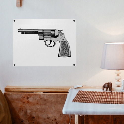 Image of a vintage revolver of black and gray. Metal Tin Sign 16"x12"