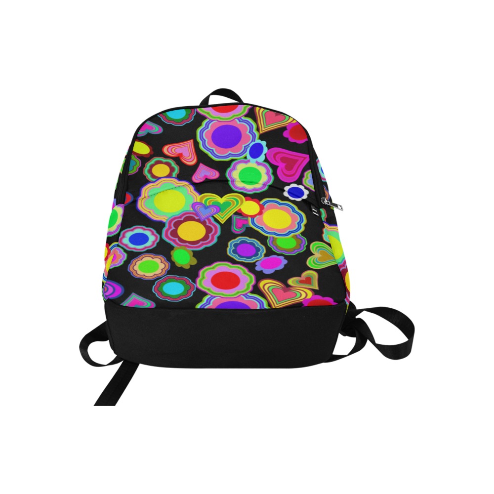 Groovy Hearts and Flowers Black Fabric Backpack for Adult (Model 1659)