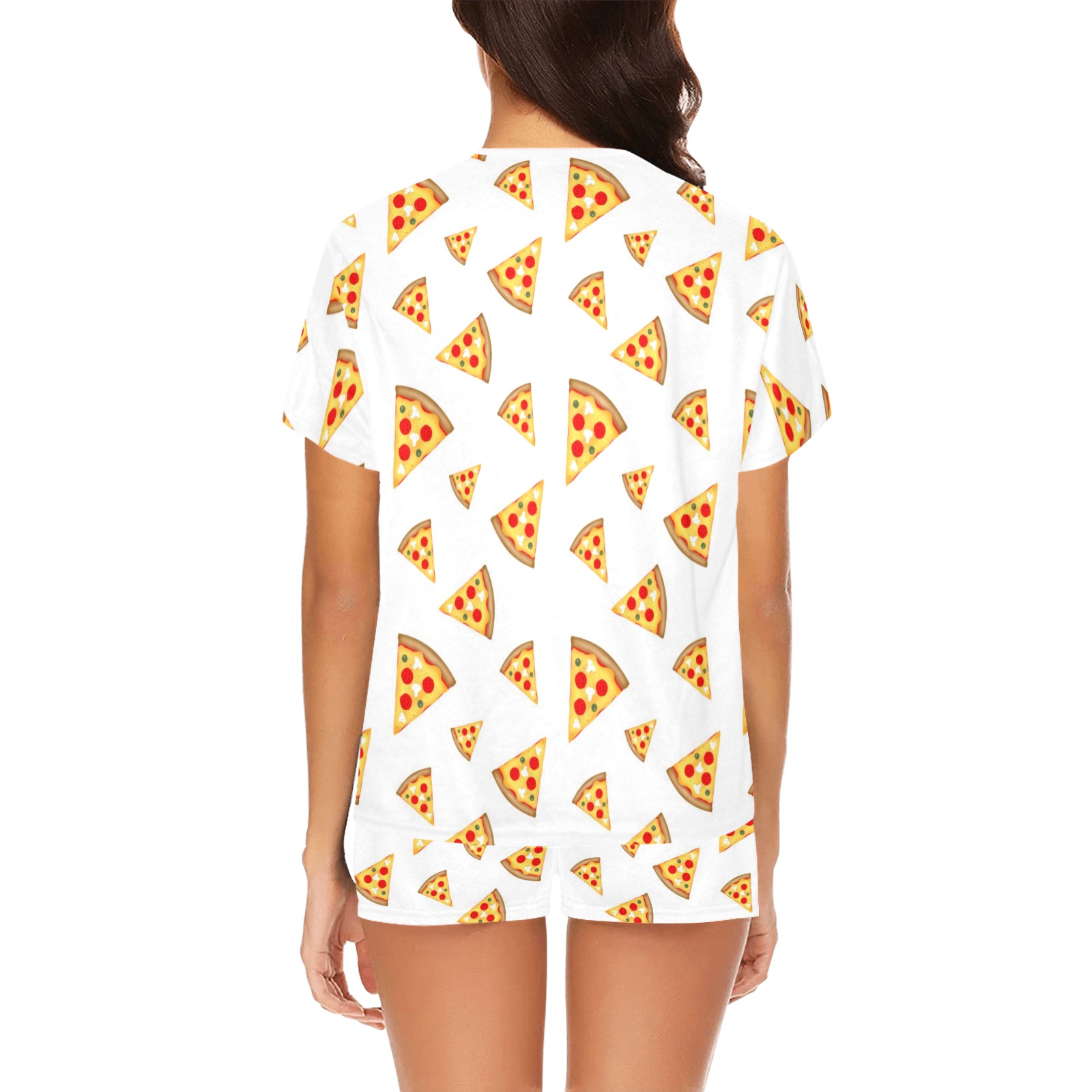 Cool and fun pizza slices pattern on white Women's Short Pajama Set