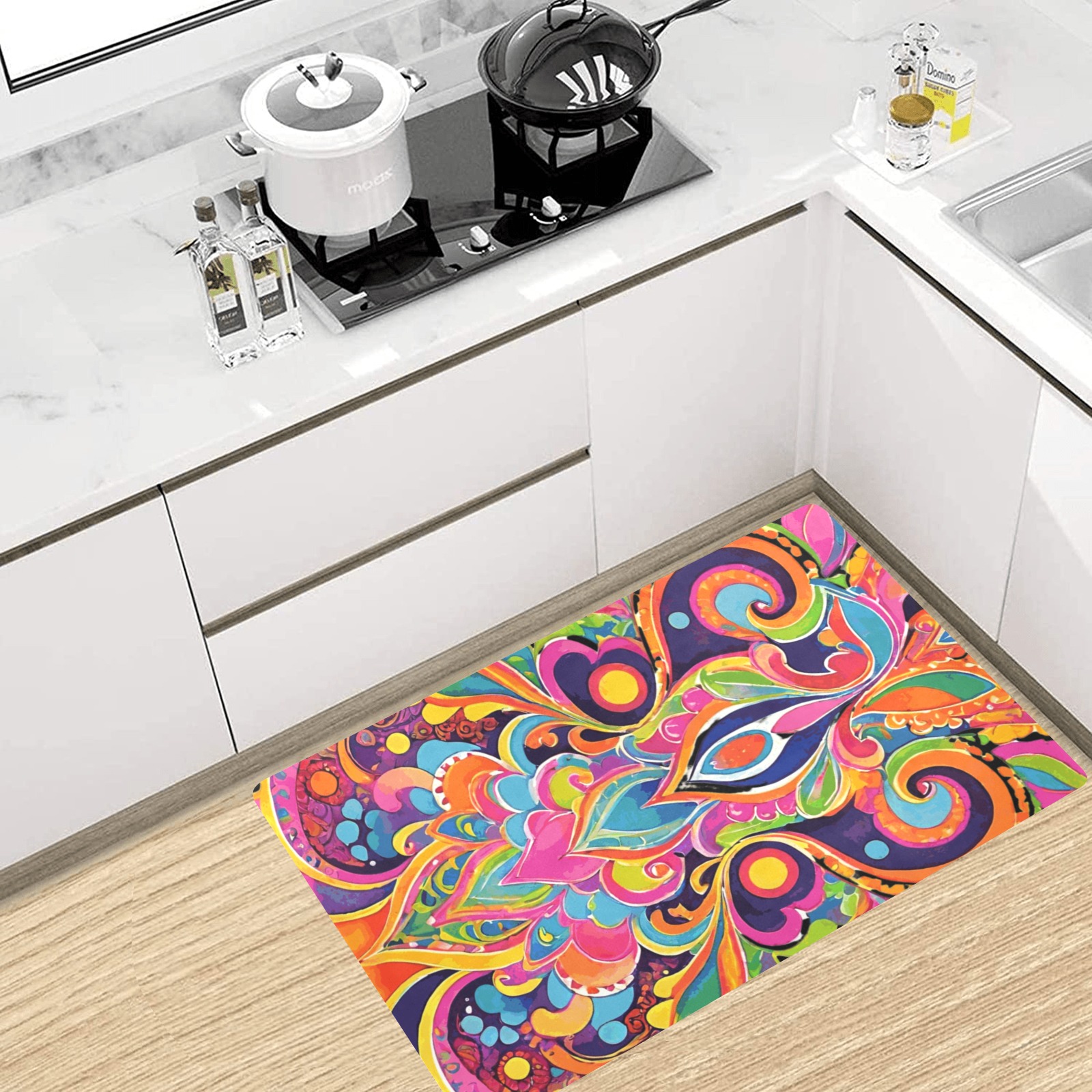 Abstract Retro Hippie Paisley Floral Kitchen Mat 32"x20"