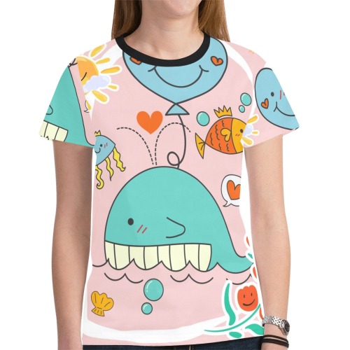 colorful cartoon whale New All Over Print T-shirt for Women (Model T45)