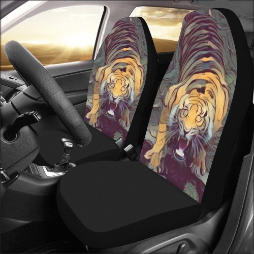 Tiger Color Painted Looking Up Half Cover Car Seat Covers (Set of 2)