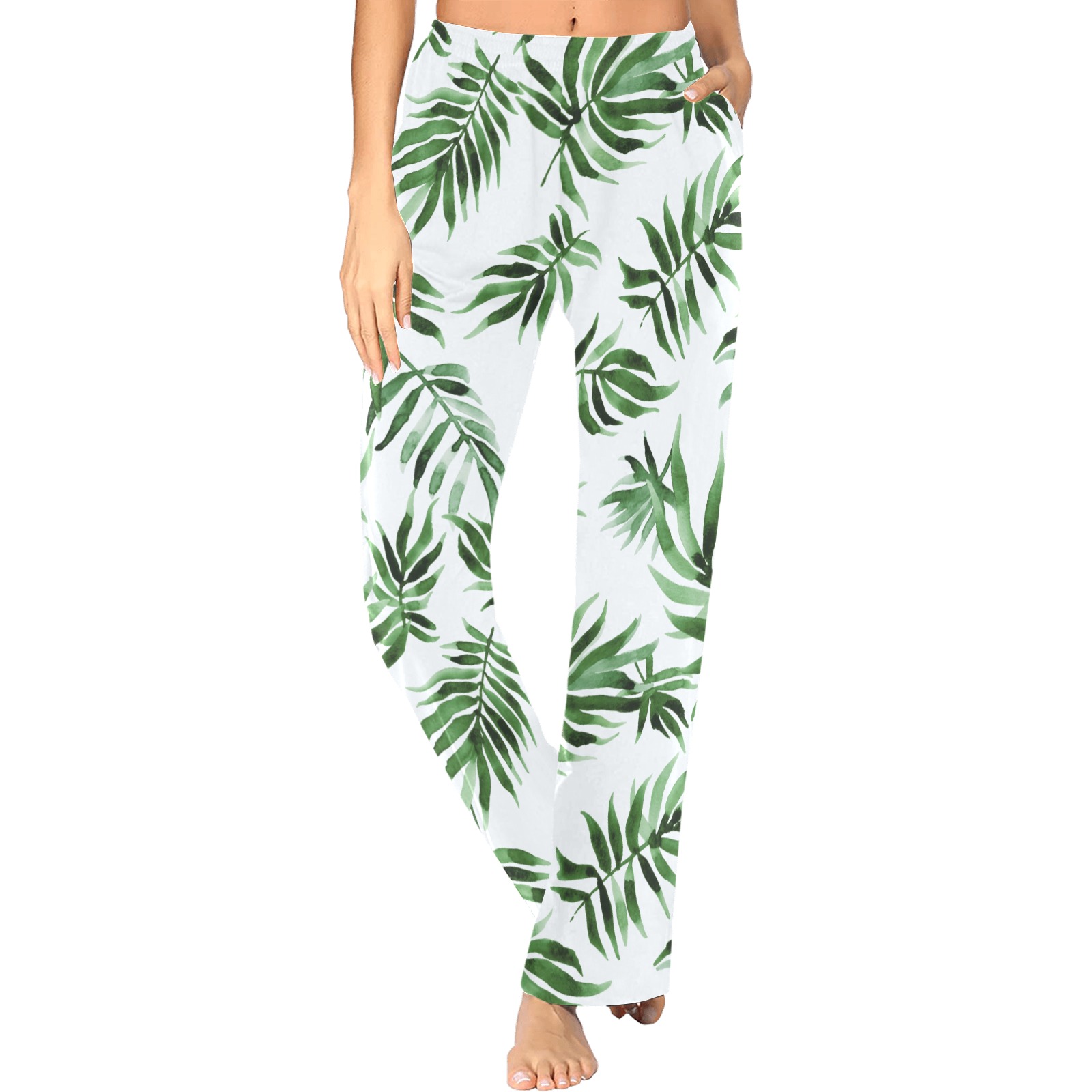 Watercolor_green_leaf Women's Pajama Trousers