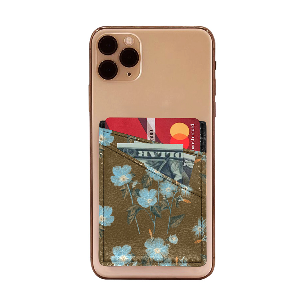 Rustic Blue Floral Bouquet Cell Phone Card Holder