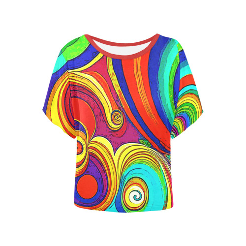 Colorful Groovy Rainbow Swirls Women's Batwing-Sleeved Blouse T shirt (Model T44)