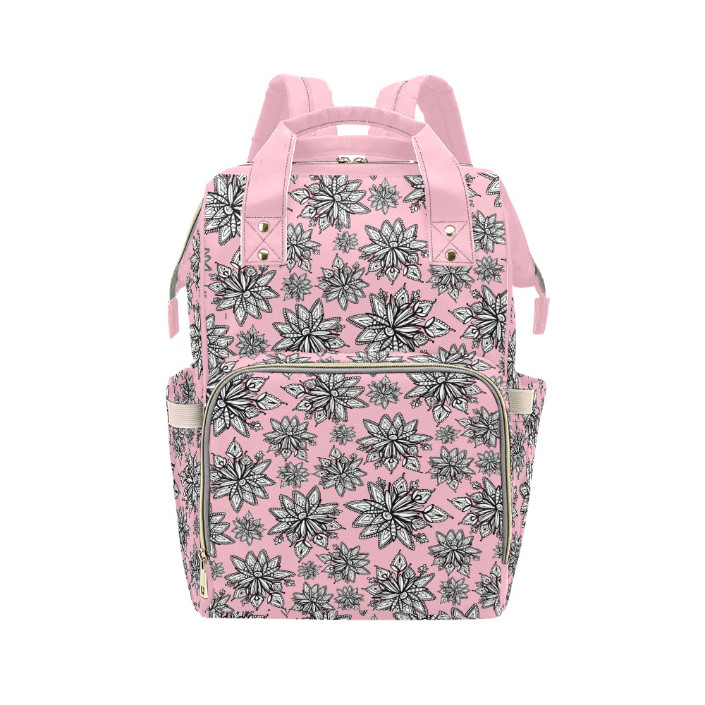 Creekside Floret pattern pink Multi-Function Diaper Backpack/Diaper Bag (Model 1688)