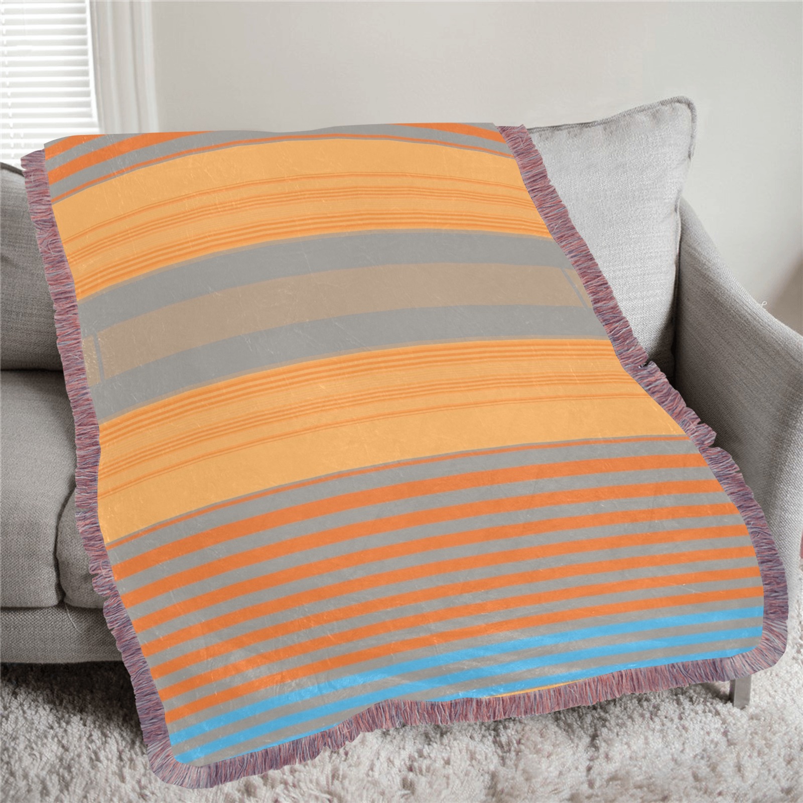 Yellow Orange Blue Stripe Pattern Ultra-Soft Fringe Blanket 50"x60" (Mixed Pink)