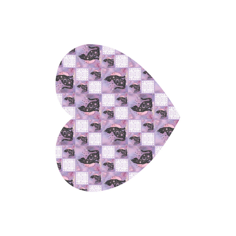 Purple Cosmic Cats Patchwork Pattern Heart-shaped Mousepad