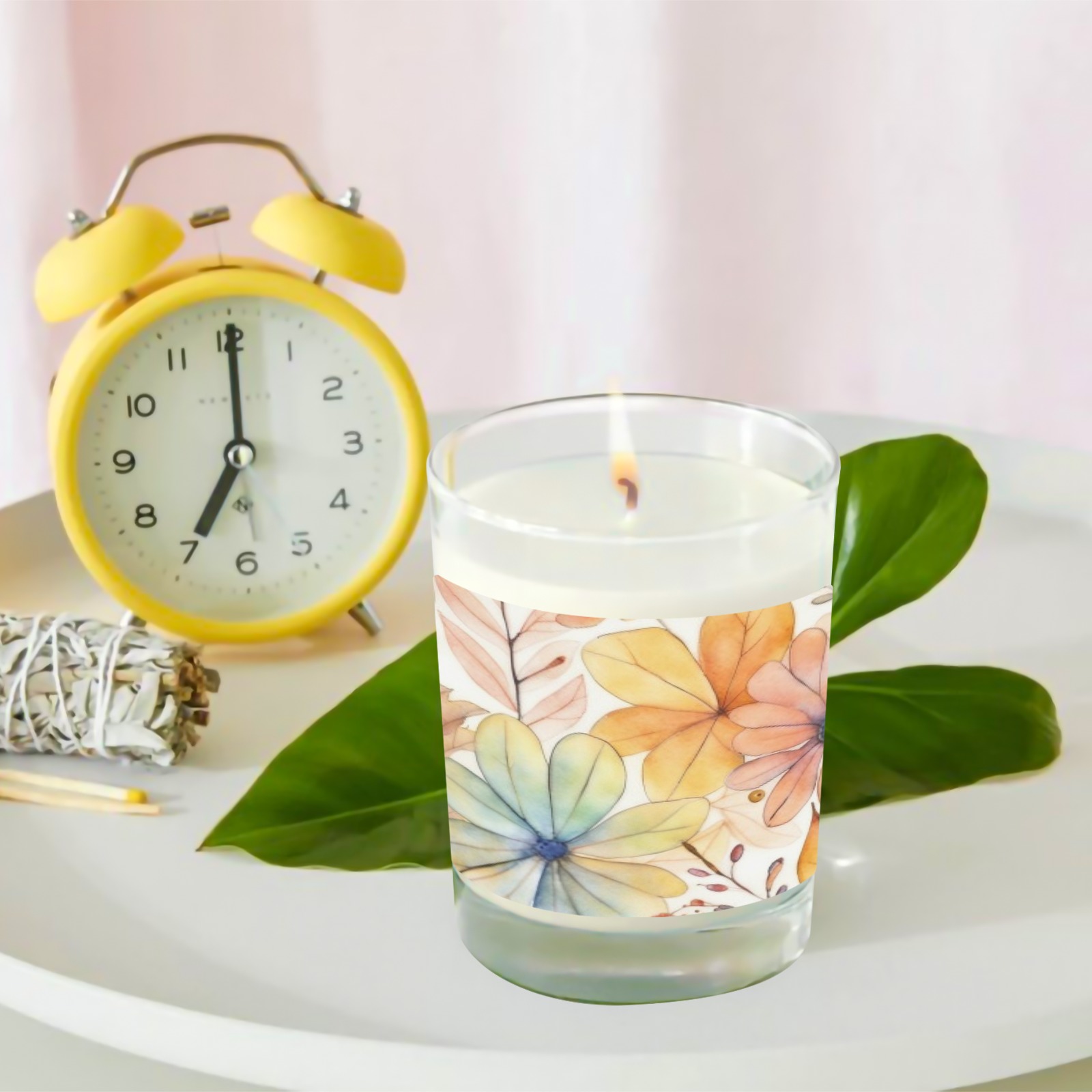 Watercolor Floral 2 Transparent Candle Cup (Jasmine)