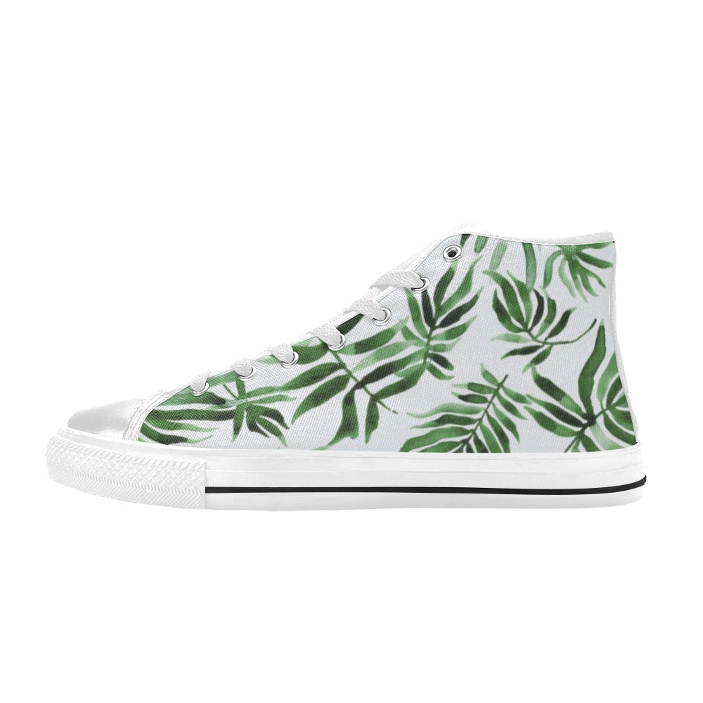 Watercolor_green_leaf Women's Classic High Top Canvas Shoes (Model 017)
