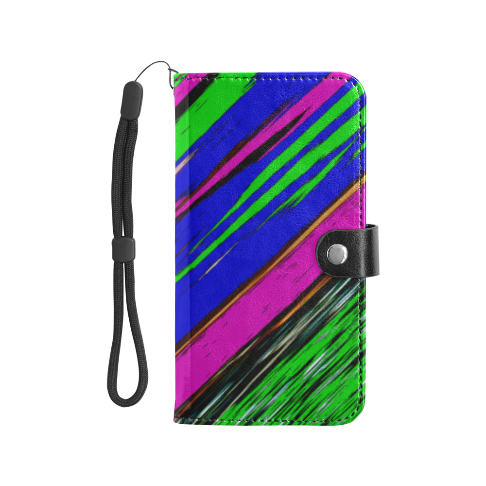 Diagonal Green Blue Purple And Black Abstract Art Flip Leather Purse for Mobile Phone/Large (Model 1703)