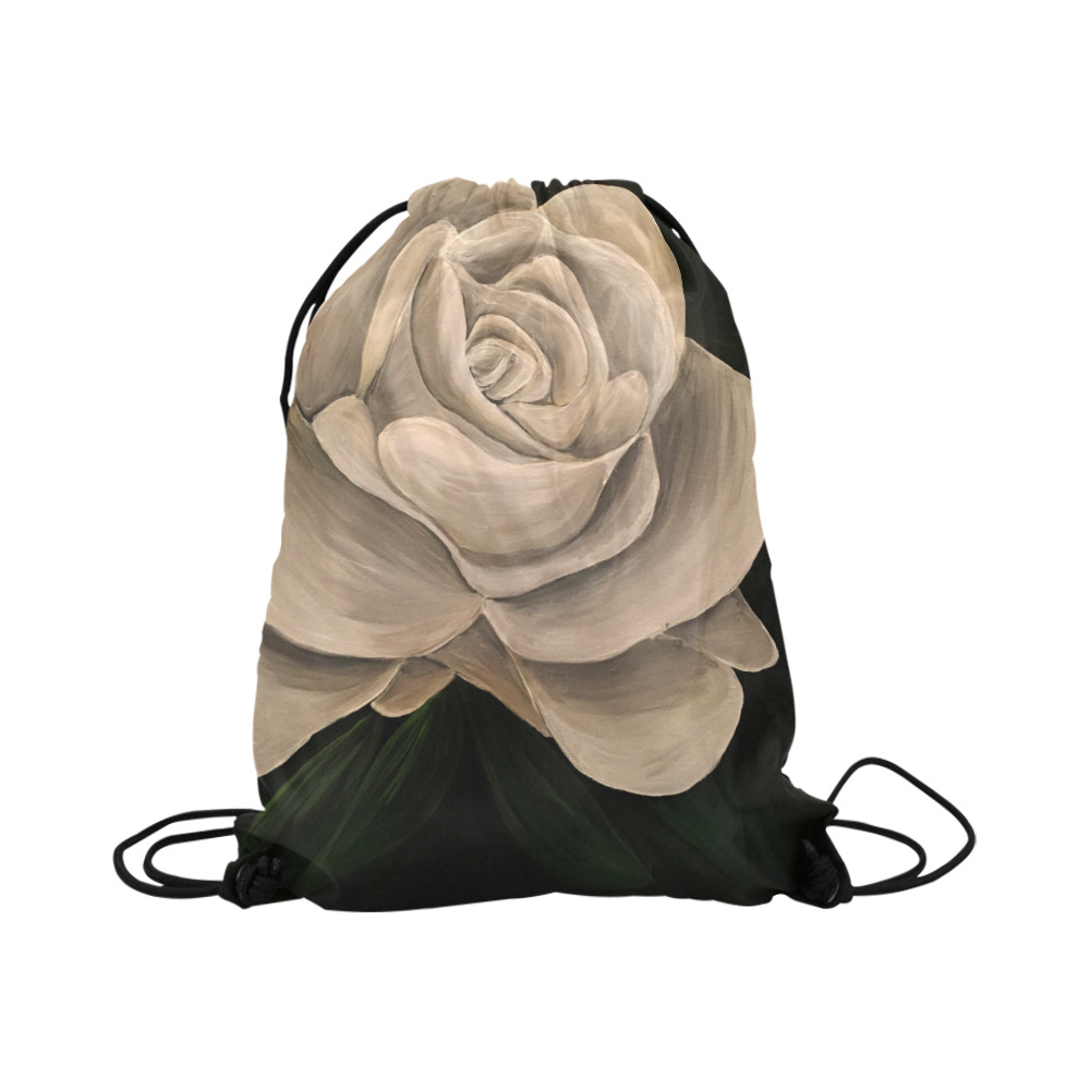 White Rose Large Drawstring Bag Model 1604 (Twin Sides)  16.5"(W) * 19.3"(H)