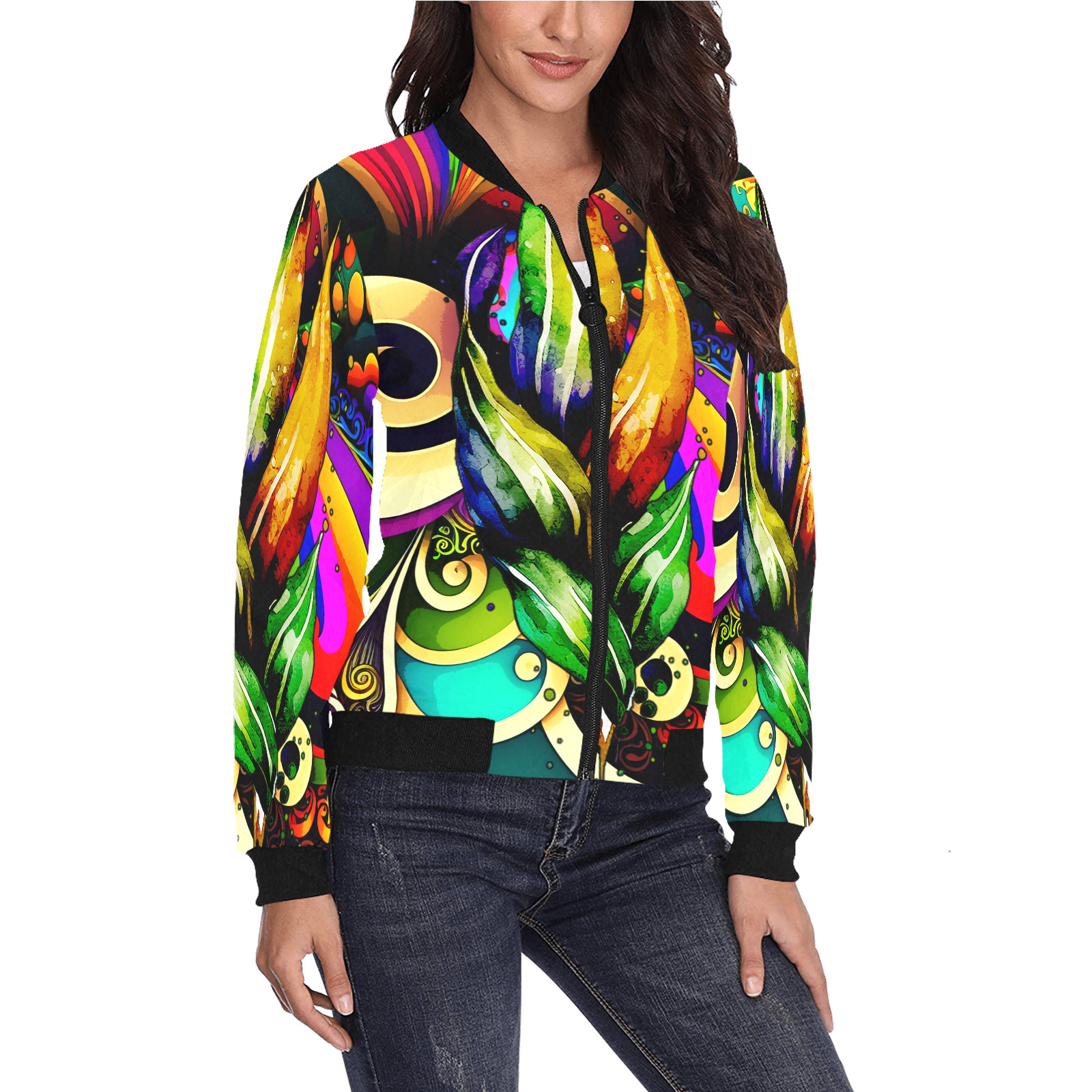 Mardi Gras Colorful New Orleans All Over Print Bomber Jacket for Women (Model H36)