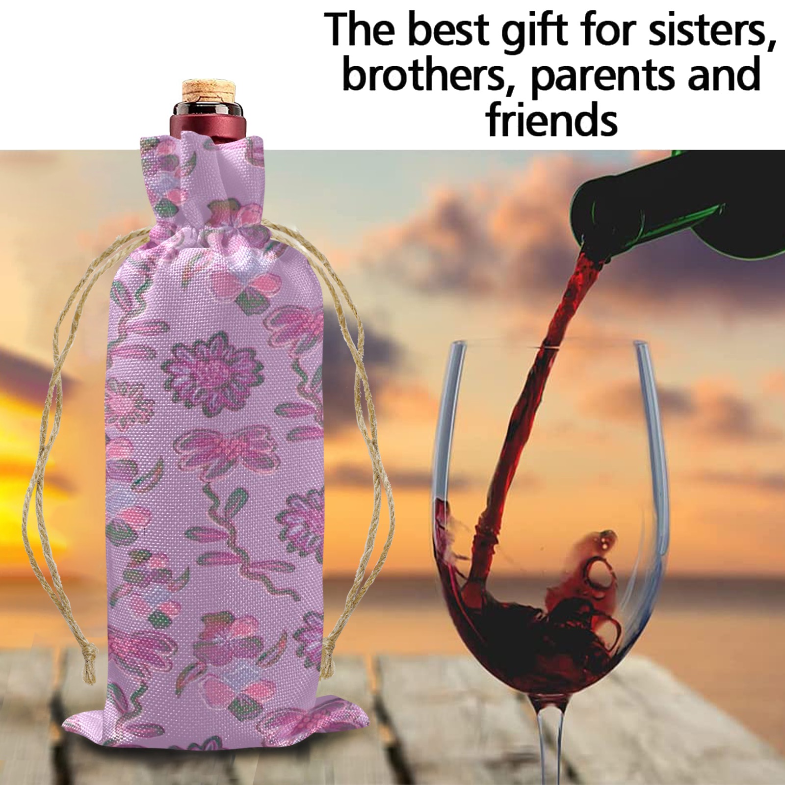 Sweet &Unique Floral Pattern Linen Wine Bottle Bag