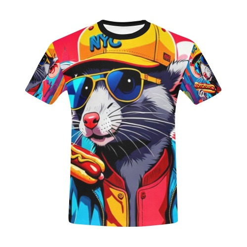 HOT DOG EATING NYC RAT 3 All Over Print T-Shirt for Men (USA Size) (Model T40)