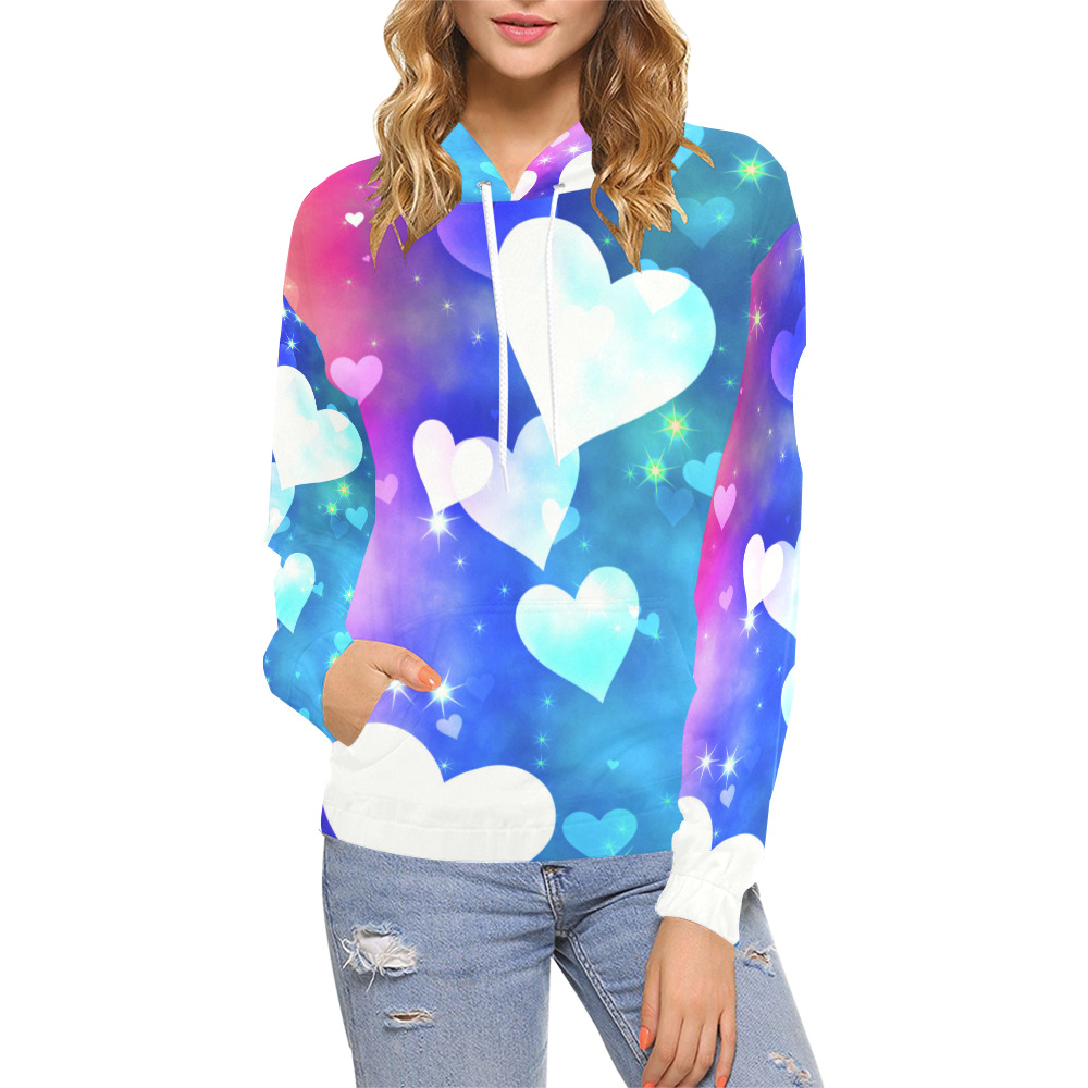 Dreamy Love Heart Sky Background All Over Print Hoodie for Women (USA Size) (Model H13)
