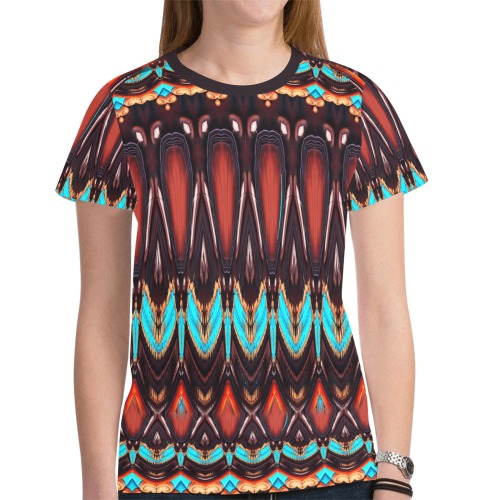K172 Wood and Turquoise Abstract New All Over Print T-shirt for Women (Model T45)