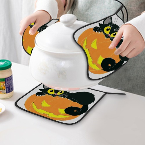 Halloween Black Cat And Pumpkin Pot Holder (2pcs)