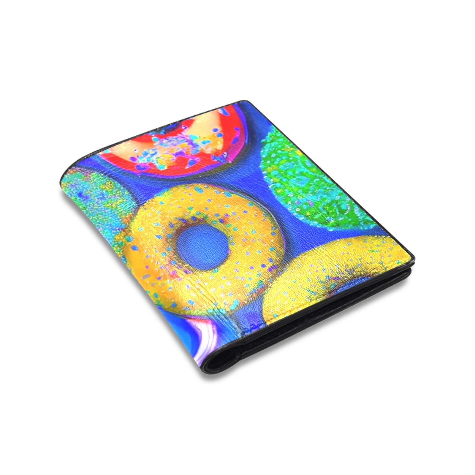 Colorful Donuts Blue Men's Leather Wallet (Model 1612)