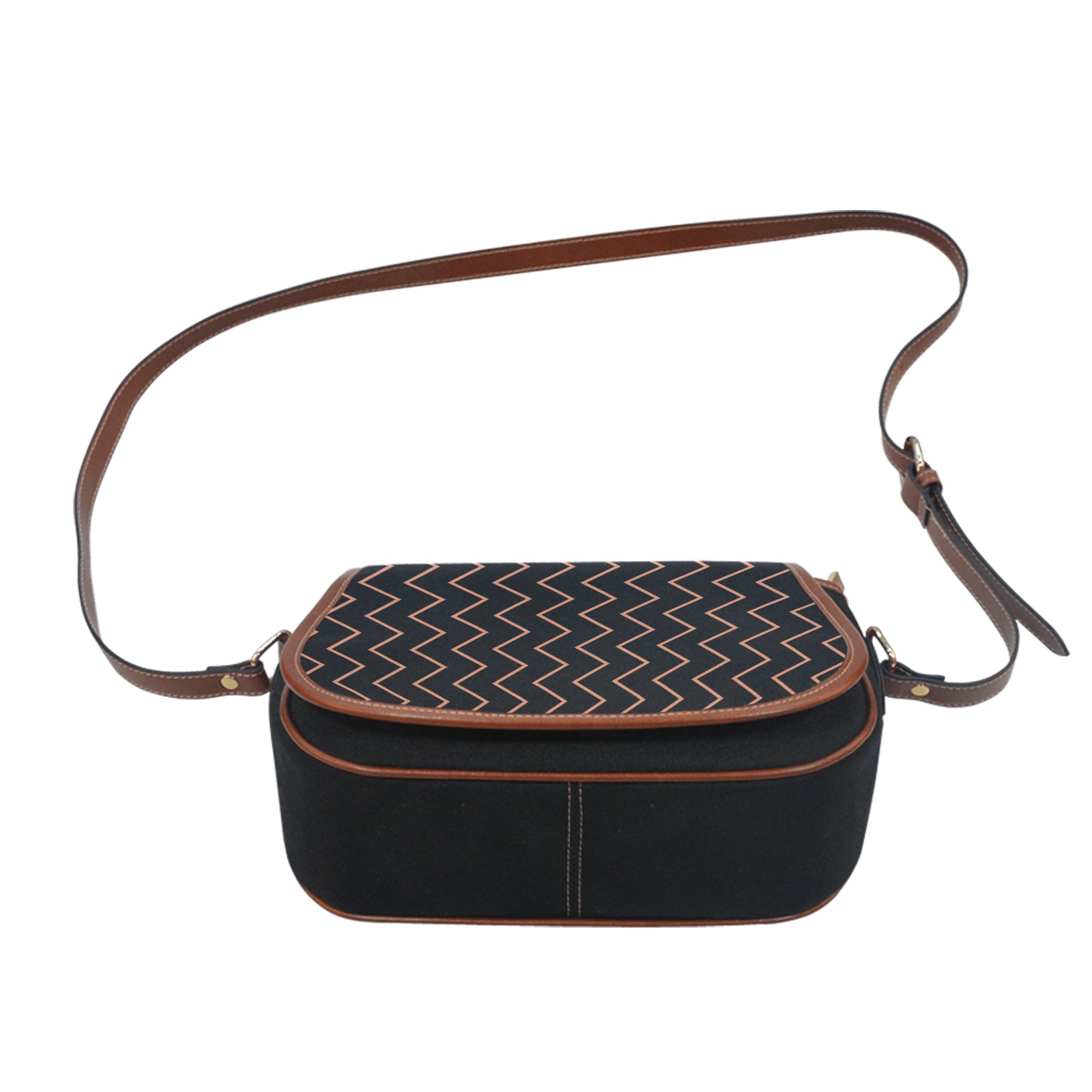 Black tan brown chevron vertical lines pattern Saddle Bag/Small (Model 1649)(Flap Customization)