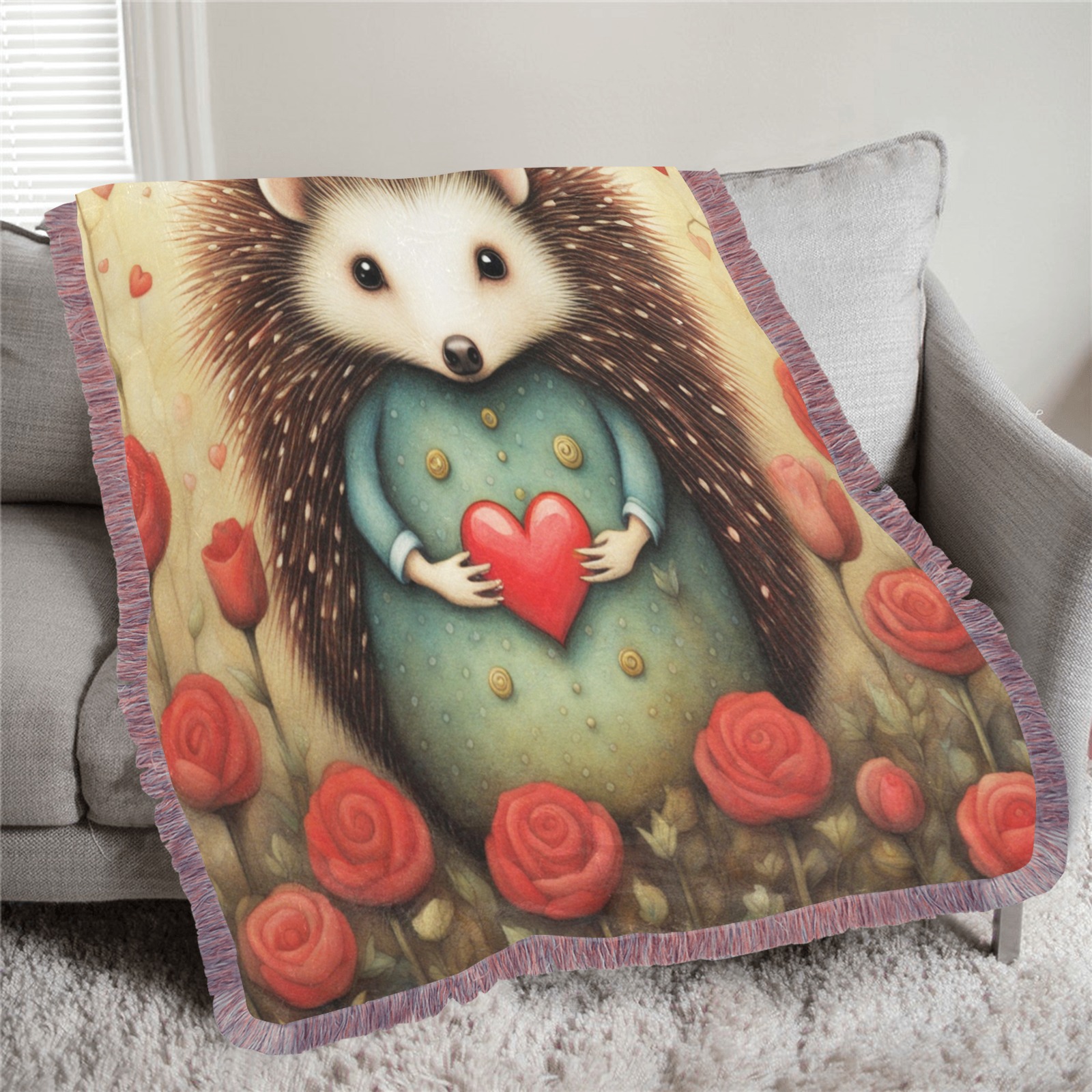 Hedgehog Love 2 Ultra-Soft Fringe Blanket 40"x50" (Mixed Pink)