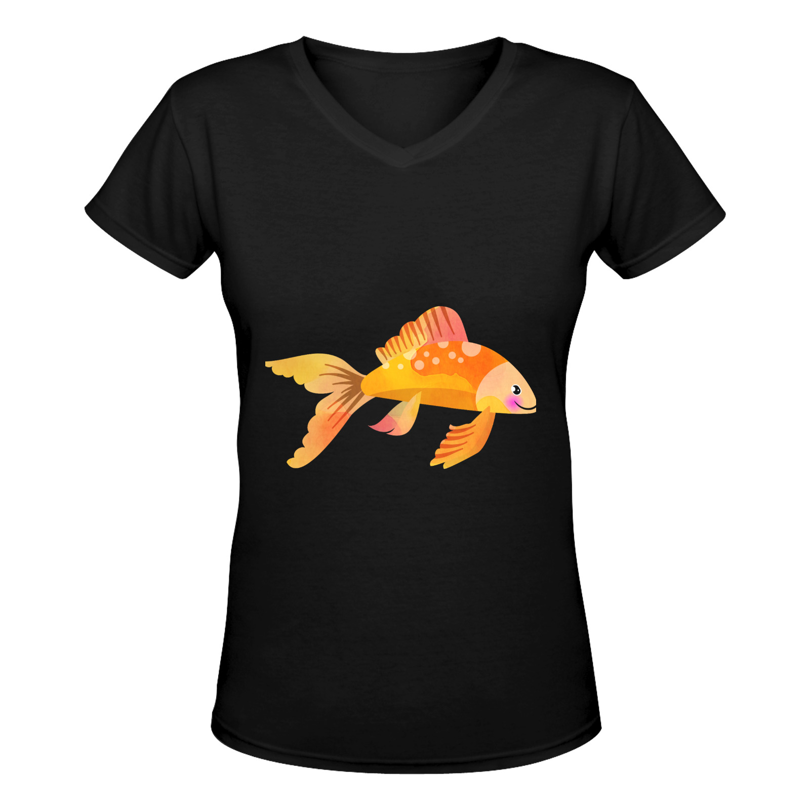 Fancy Aquarium Koi Gold Fish Cartoon Women's Deep V-neck T-shirt (Model T19)