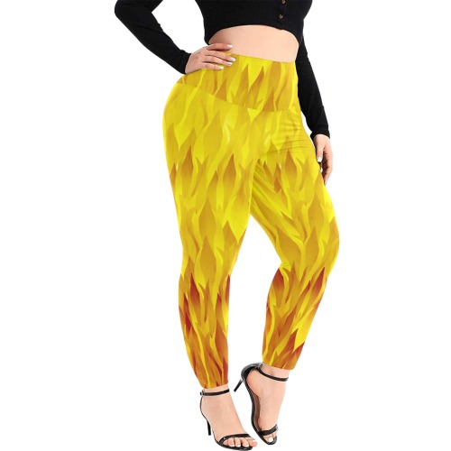 Fire and Flames Pattern Plus Size High Waist Leggings (Model L45)
