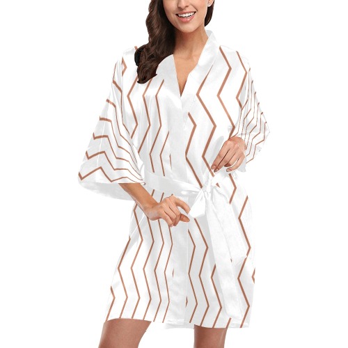 White tan brown chevron vertical lines pattern Kimono Robe