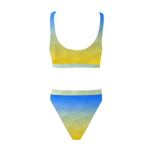Ukraine yellow blue geometric mesh pattern Sport Top & High-Waisted Bikini Swimsuit (Model S07)