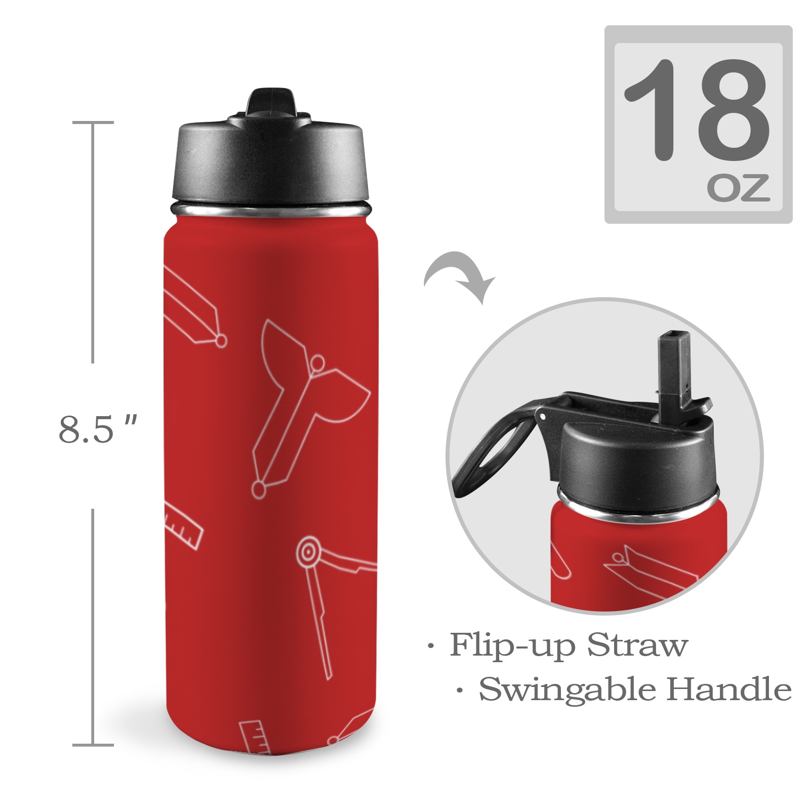 MT Tumbler Red Insulated Water Bottle with Straw Lid (18oz)