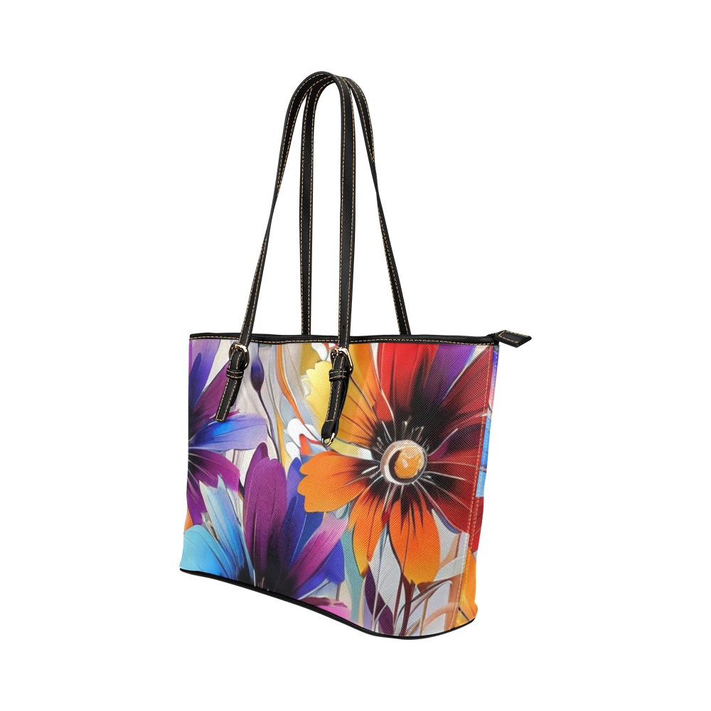 Floral Tote Leather Tote Bag/Large (Model 1651)