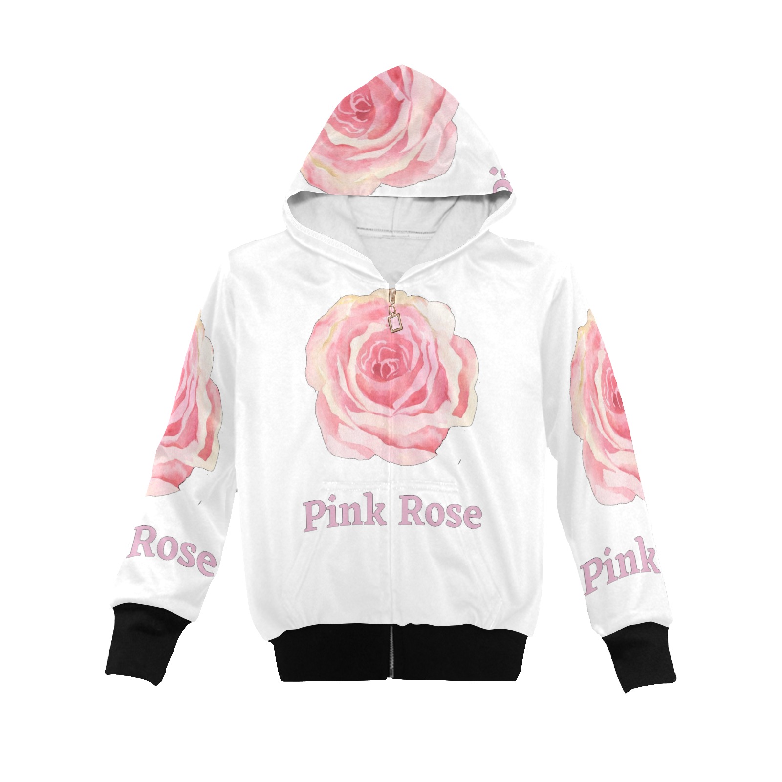 Pink Rose Little Girls' Zip Up Hoodie (Model H58)
