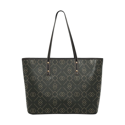 Black and Gold Geometric Pattern Chic Leather Tote Bag (Model 1709)