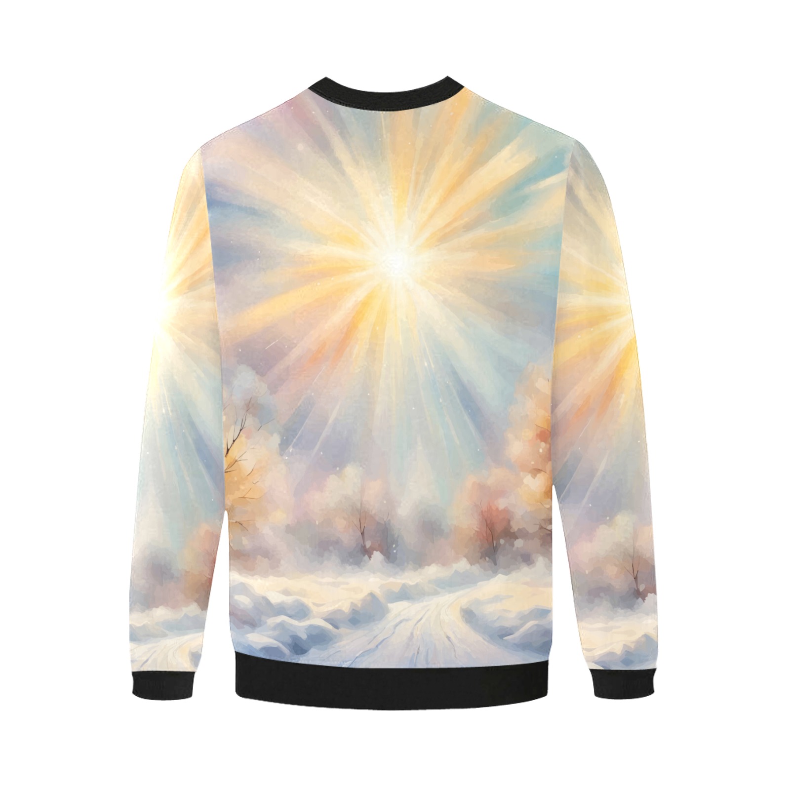 Magical sun is shining over the winter road art Men's Oversized Fleece Crew Sweatshirt (Model H18)