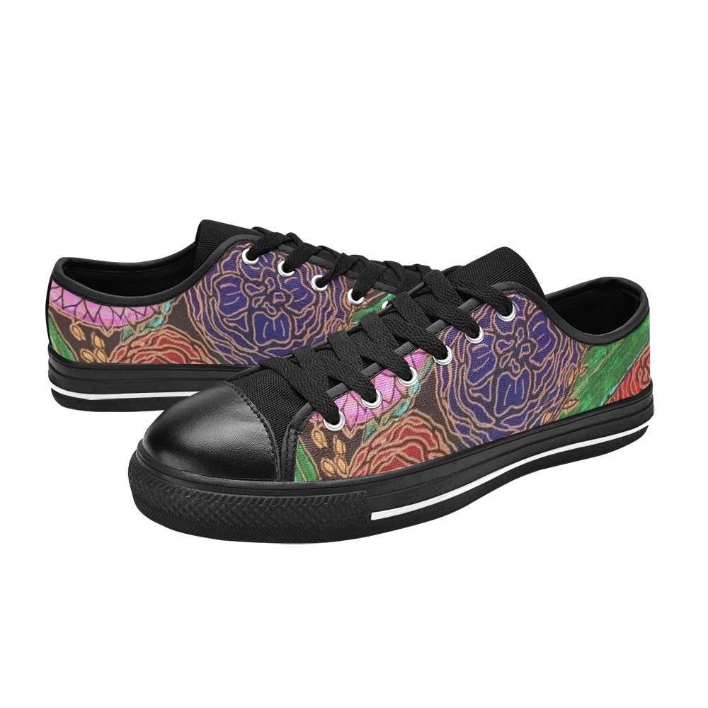 Floral and Bamboo leaves Low Top Canvas Shoes for Kid (Model 018)