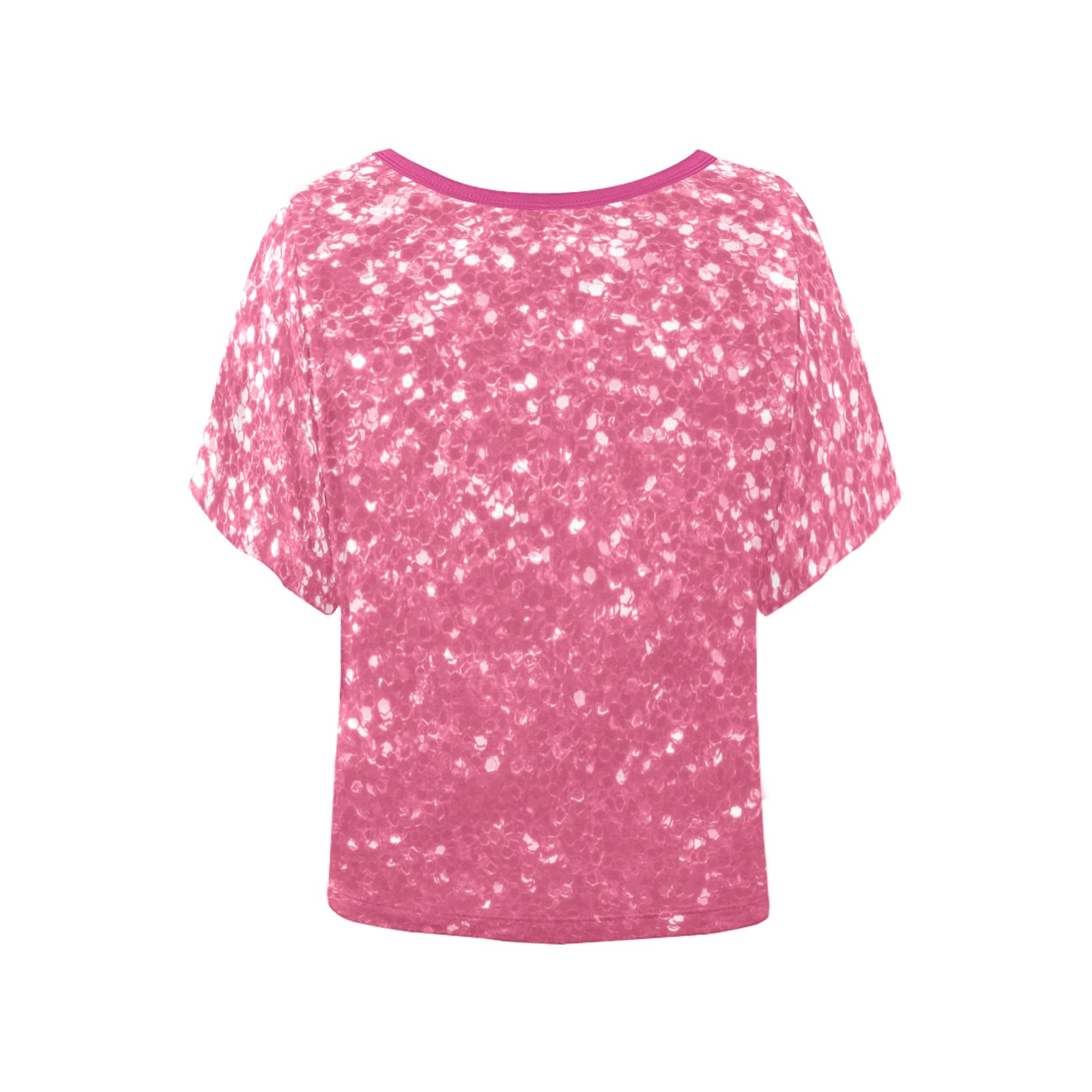 Magenta light pink red faux sparkles glitter Women's Batwing-Sleeved Blouse T shirt (Model T44)