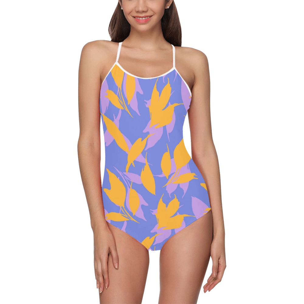 Botanical_leaves_simple_P03 Strap Swimsuit ( Model S05)