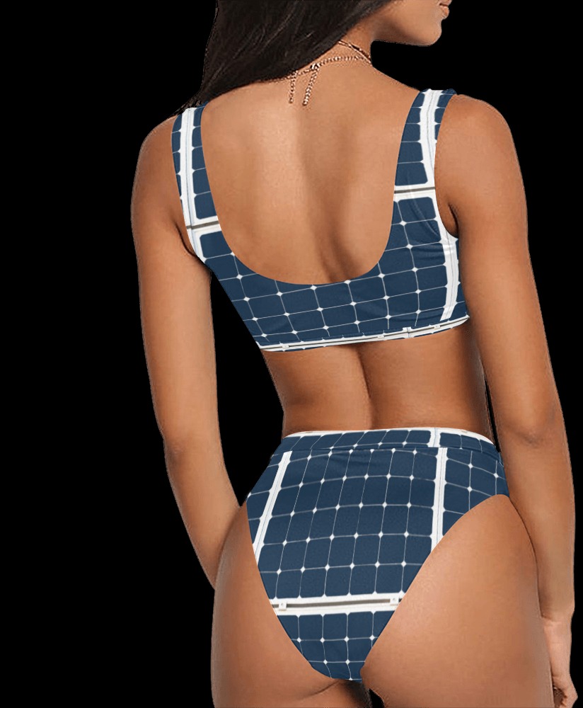 Solar Technology Power Panel Image Sun Energy Sport Top & High-Waisted Bikini Swimsuit (Model S07)