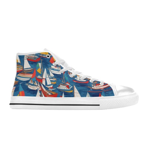 Chic colorful abstract art of sailboats at sea. Women's Classic High Top Canvas Shoes (Model 017)