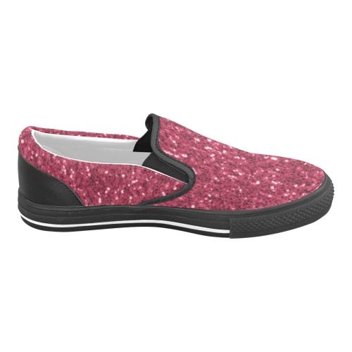 Magenta dark pink red faux sparkles glitter Slip-on Canvas Shoes for Kid (Model 019)