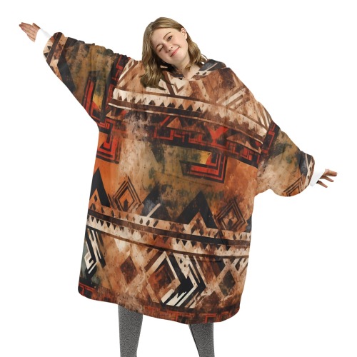 Adult Blanket Hoodie brown southwest