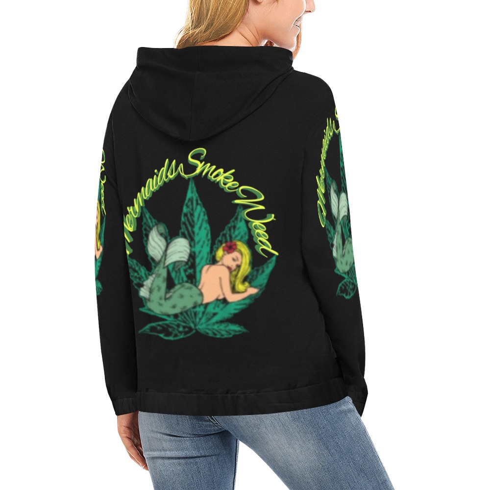 Mermaids Smoke Weed All Over Print Hoodie for Women (USA Size) (Model H13)