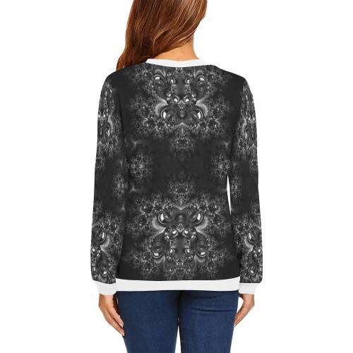 Frost at Midnight Fractal All Over Print Crewneck Sweatshirt for Women (Model H18)