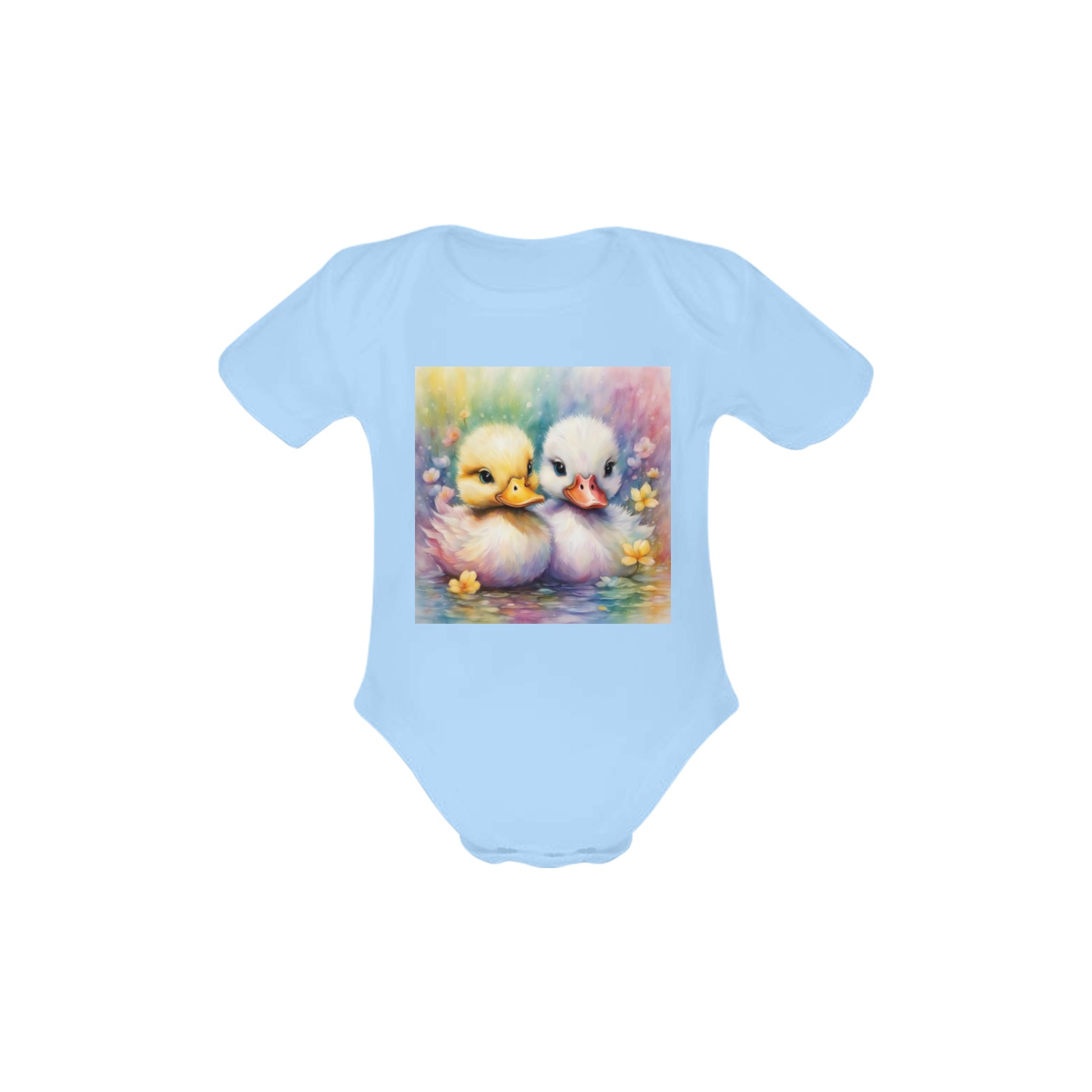Rainbow Birds Ducks 2 Baby Powder Organic Short Sleeve One Piece (Model T28)