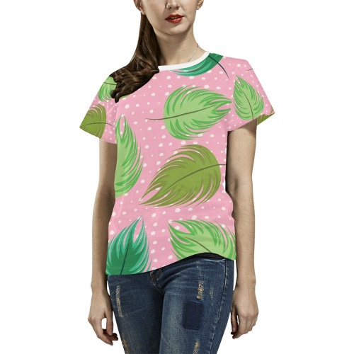 Tropical green leaves pattern All Over Print T-Shirt for Women (USA Size) (Model T40)
