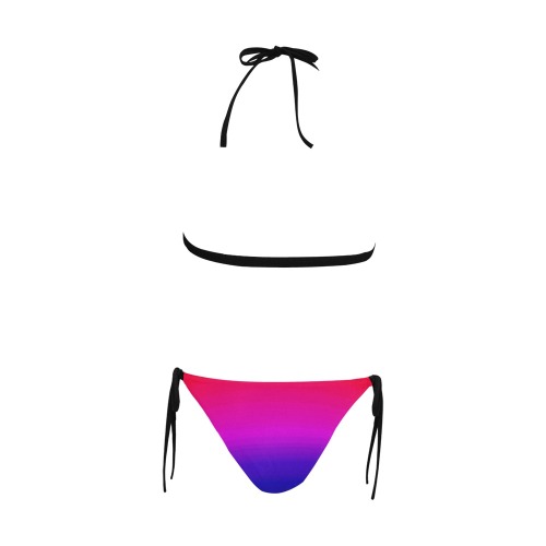 pink and blue Buckle Front Halter Bikini Swimsuit (Model S08)
