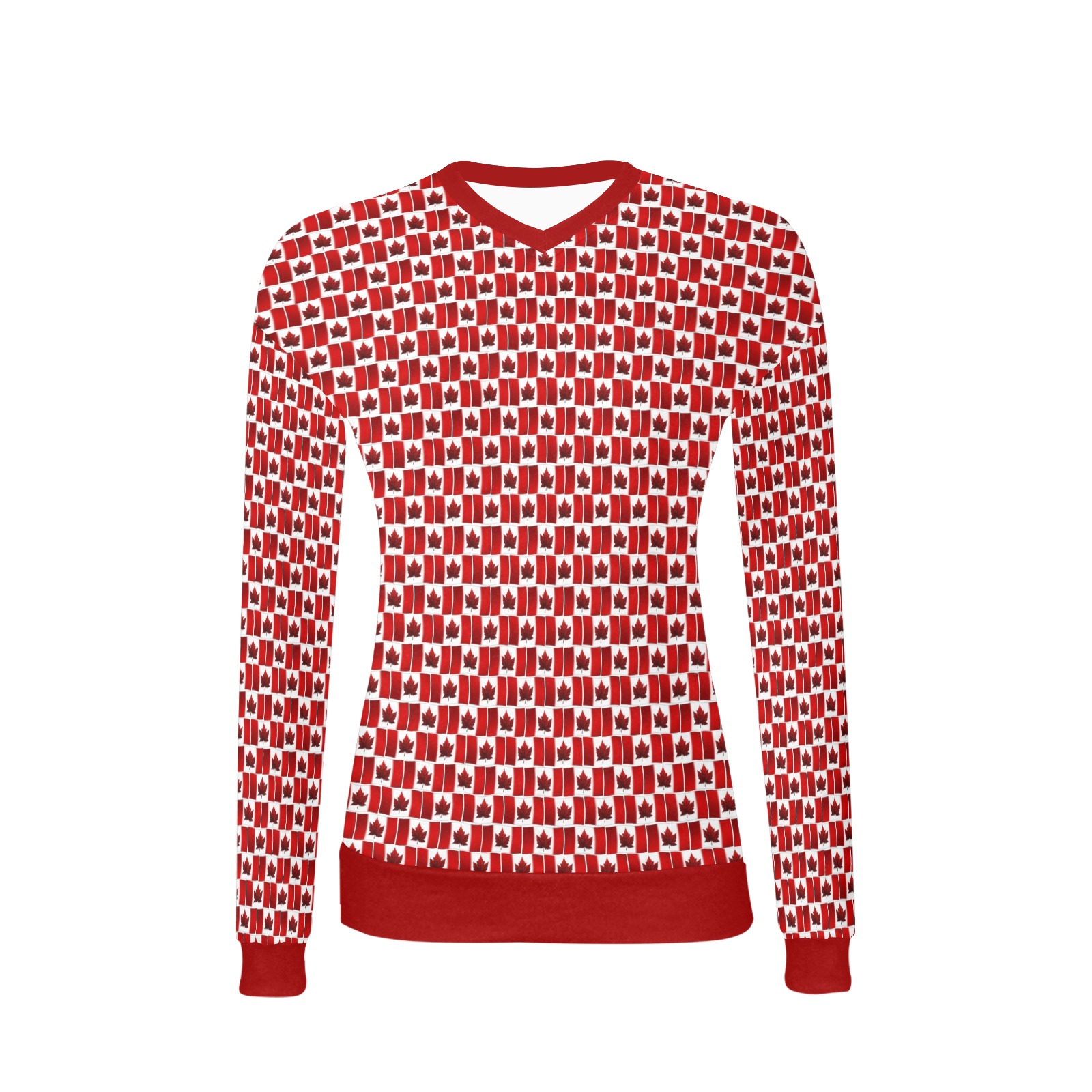 Canada Flag Women's All Over Print V-Neck Sweater (Model H48)