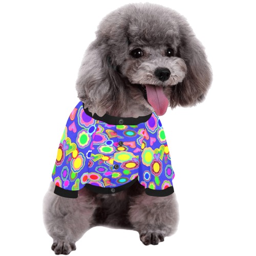 Groovy Hearts and Flowers Blue Pet Dog Round Neck Shirt