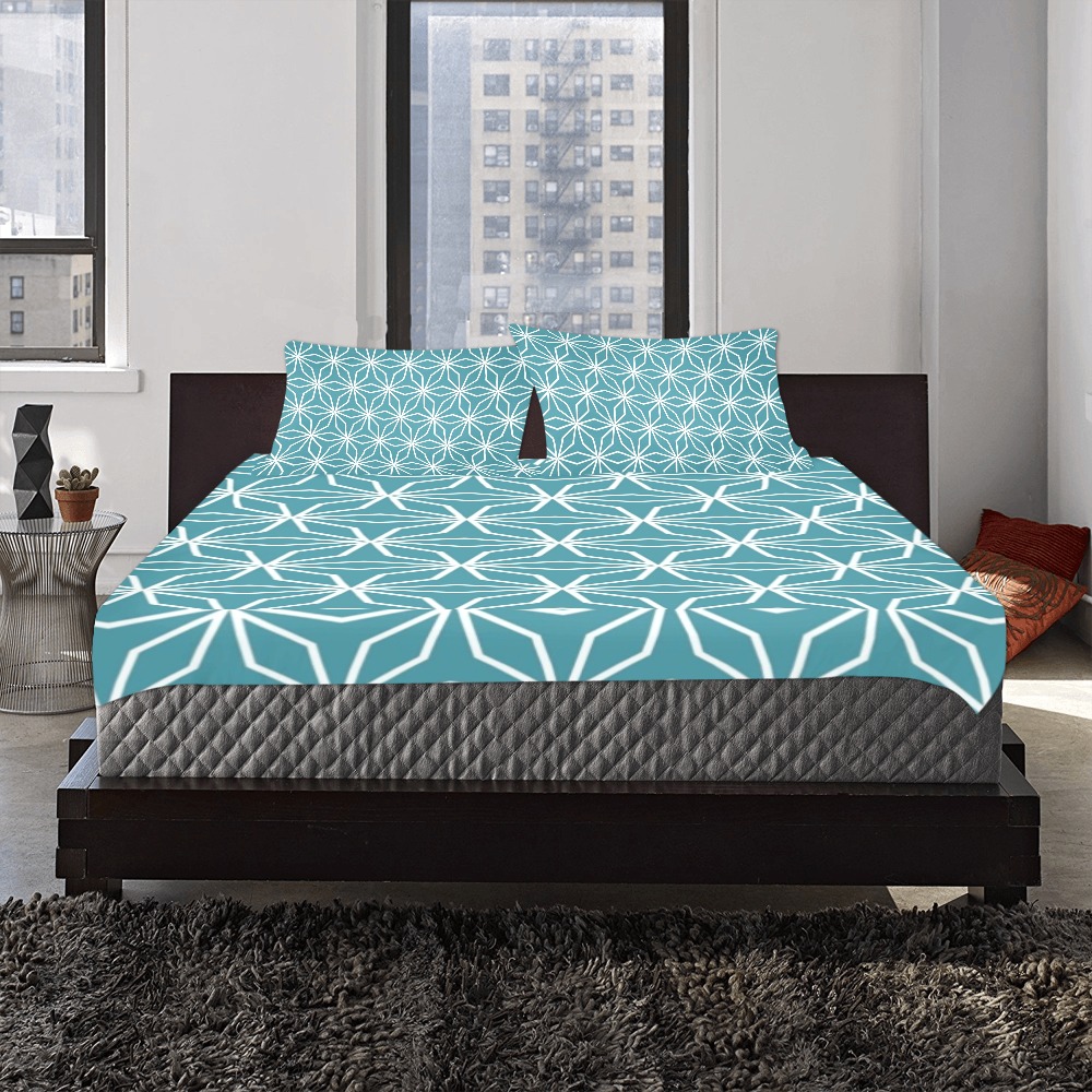 Simple Geometric Abstract - Teal 3-Piece Bedding Set