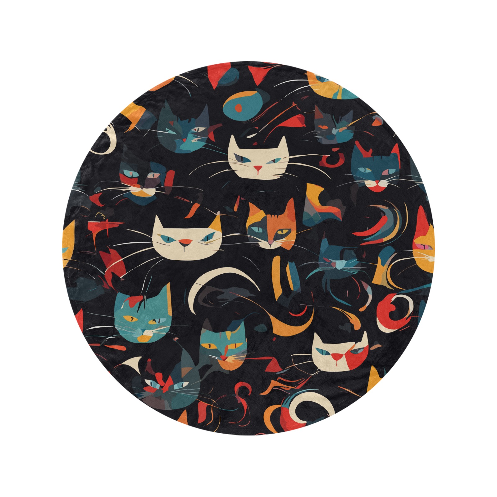 Beautiful abstract art of colorful cats. Circular Ultra-Soft Micro Fleece Blanket 60"